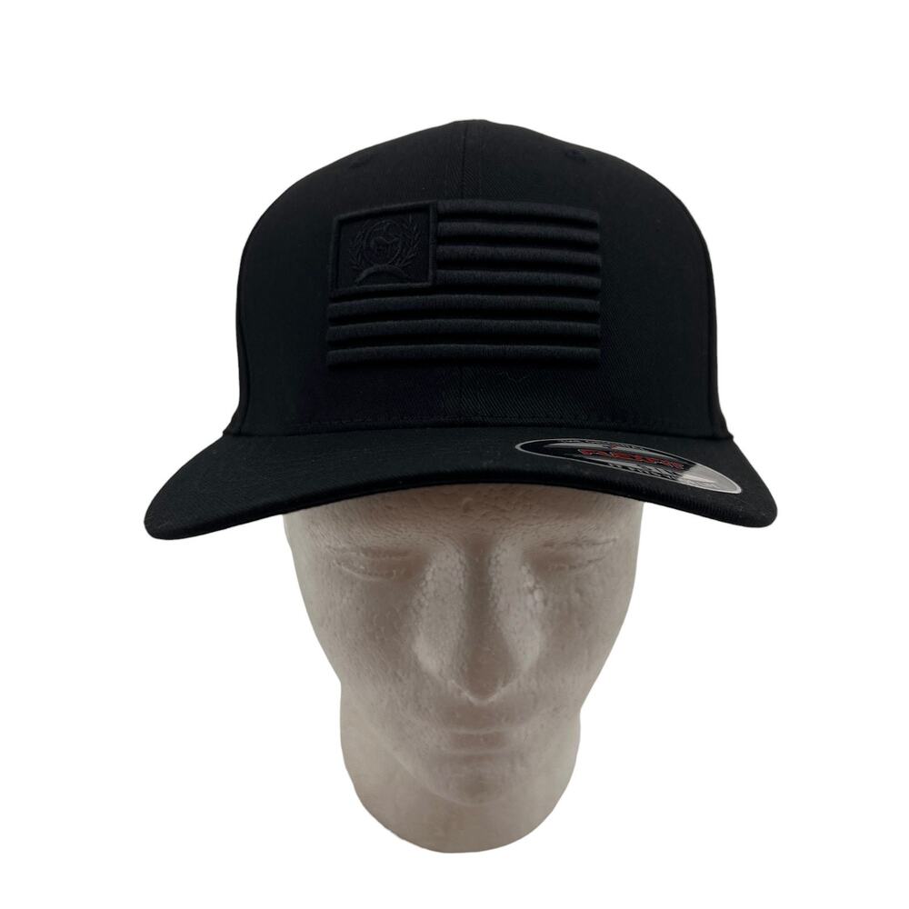 Cinch Hat Mens S/M Black American USA Flag Flexfit Embroidered Embossed Western